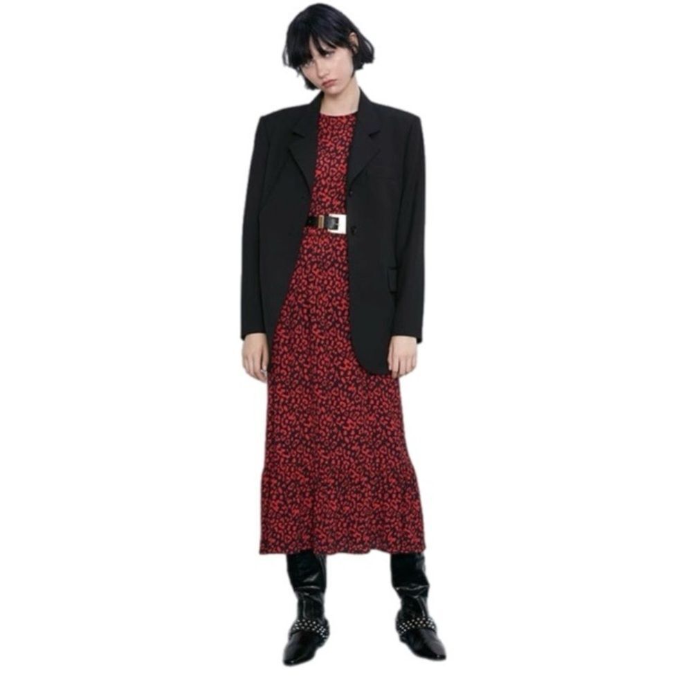 Zara Red / Black Leopard Print Loose Flowy Animal Print Size XL